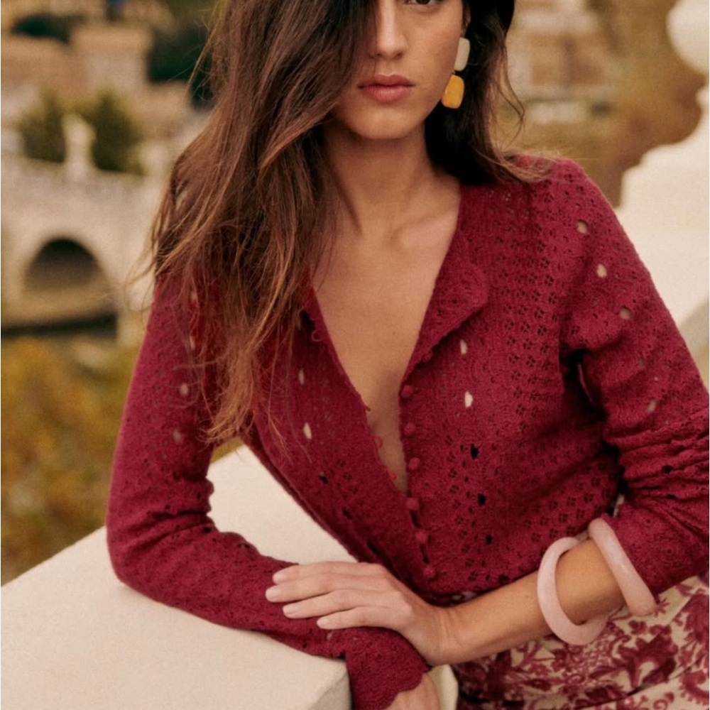 Sezane Burgundy Knit Cardigan